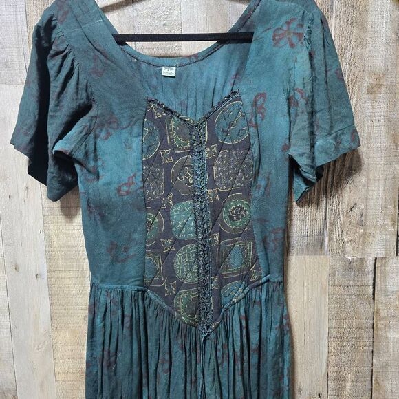 Lamata Vintage 90s Green Empire Waist Regency Midi Dress - Picture 2 of 7